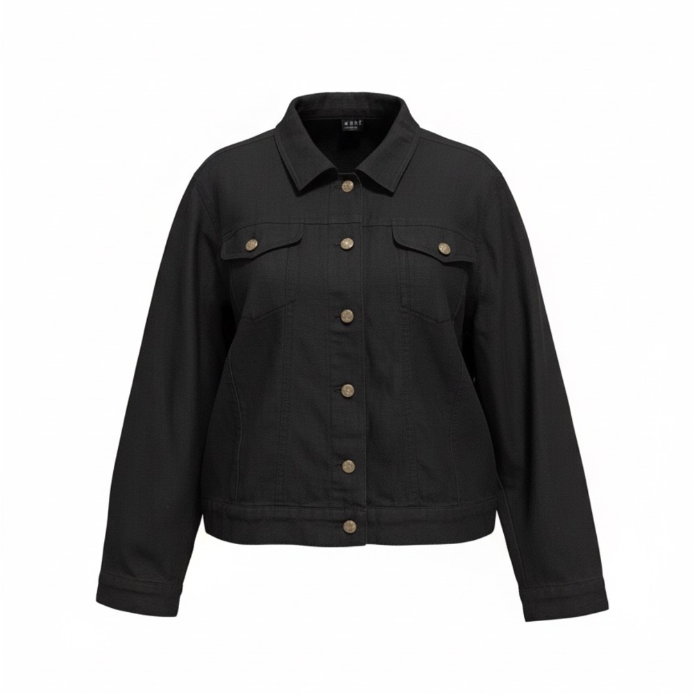 Tribal xl Black Button-Front Linen Jacket
